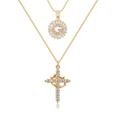 2-Piece 14K Diamond Cross Crown & Initial Necklace Set