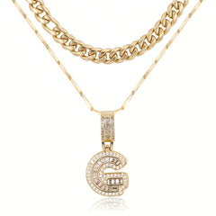 2-Piece 14K Layered Cuban & Initial Necklaces
