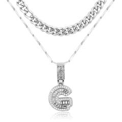 2-Piece 14K Layered Cuban & Initial Necklaces