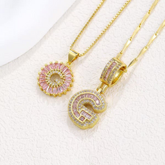 2-Piece 14K Diamond Letter Initial Necklaces (Limited Pink Edition)