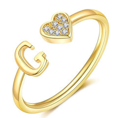 Elegant Heart Accented Serif Letter Initial Ring