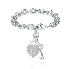 Chunky Clip Heart & Key Letter Initial Bracelet