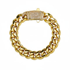14K Chunky Diamond Accented Clasp Cuban Link Bracelet