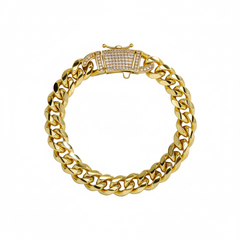 14K Chunky Diamond Accented Clasp Cuban Link Bracelet