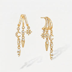 14K Trio Crescent Star and Moon Earrings
