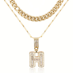 2-Piece 14K Layered Cuban & Initial Necklaces