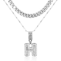 2-Piece 14K Layered Cuban & Initial Necklaces