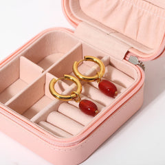 Dainty Carnelian Huggie Hoop Earrings