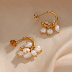 18K Dainty Pearl Droplet Dangle Earrings
