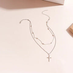 Dainty Layered Choker and Cross Necklace