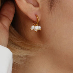 18K Dainty Pearl Droplet Dangle Earrings