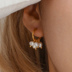18K Dainty Pearl Droplet Dangle Earrings