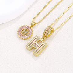 2-Piece 14K Diamond Letter Initial Necklaces (Limited Pink Edition)