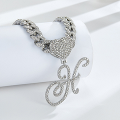 Cursive Diamond Accented Initial Cuban Heart Necklace