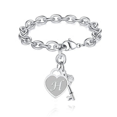 Chunky Clip Heart & Key Letter Initial Bracelet
