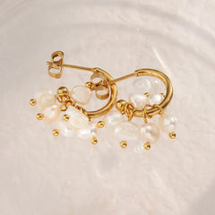 18K Dainty Pearl Droplet Dangle Earrings