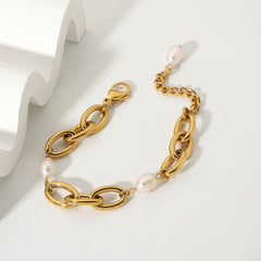 18K Chunky Paperclip Pearl Accented Bracelet
