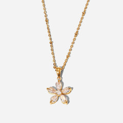 18K Diamond Five Petal Flower Necklace