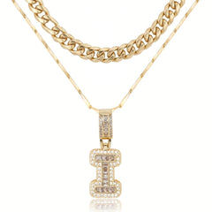 2-Piece 14K Layered Cuban & Initial Necklaces