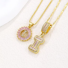 2-Piece 14K Diamond Letter Initial Necklaces (Limited Pink Edition)