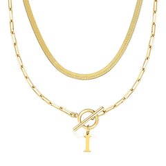 2-Piece Paperclip Initial Toggle Clasp & Herringbone Necklace Set