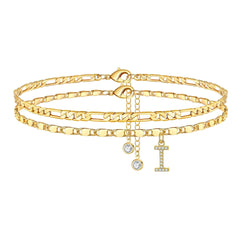 2-Piece 14K Diamond Letter Initial Anklet