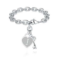 Chunky Clip Heart & Key Letter Initial Bracelet