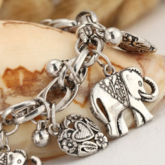 Vintage Elephant & Heart Charm Anklet