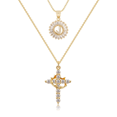 2-Piece 14K Diamond Cross Crown & Initial Necklace Set