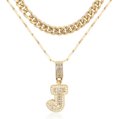 2-Piece 14K Layered Cuban & Initial Necklaces