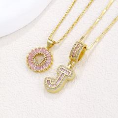 2-Piece 14K Diamond Letter Initial Necklaces (Limited Pink Edition)