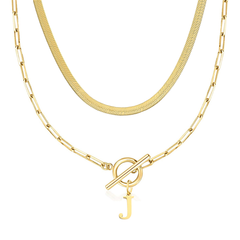 2-Piece Paperclip Initial Toggle Clasp & Herringbone Necklace Set
