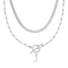 2-Piece Paperclip Initial Toggle Clasp & Herringbone Necklace Set