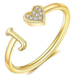 Elegant Heart Accented Serif Letter Initial Ring