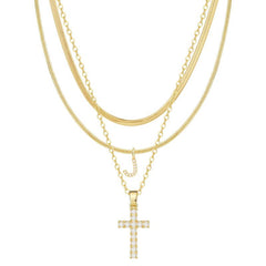 3-Piece 14K Diamond Accented Initial & Cross Necklace Set
