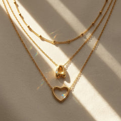 18K 3-Piece Heart & Bubble Letter Initial Necklace Stack