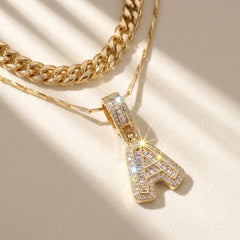 2-Piece 14K Layered Cuban & Initial Necklaces