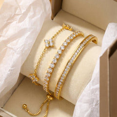 14K 3-Piece CZ Accented Bracelet Stack