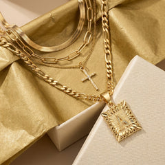 4-Piece 14K Initial & Cross Necklace Set