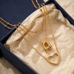18K 3-Piece Heart & Bubble Letter Initial Necklace Stack