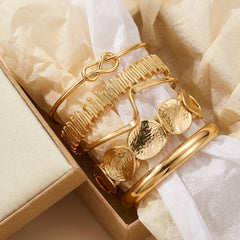 14K 5-Piece Geometric Boho Bracelet Stack