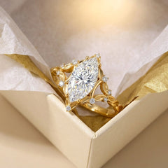 1ct Sterling Silver Marquise Cut Moissanite Droplet Ring