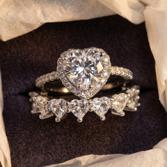 2-Piece Elegant Heart CZ Ring Stack