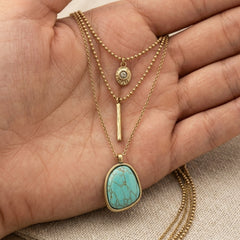 3-Piece Boho Turquoise Stone Center Piece Necklace Stack