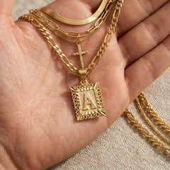 4-Piece 14K Initial & Cross Necklace Set