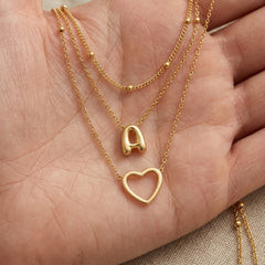 18K 3-Piece Heart & Bubble Letter Initial Necklace Stack