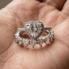 2-Piece Elegant Heart CZ Ring Stack
