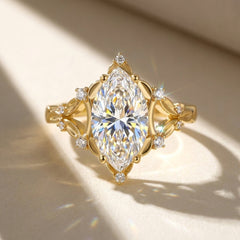 1ct Sterling Silver Marquise Cut Moissanite Droplet Ring