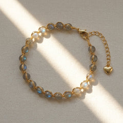 14K Beaded Moonstone Gold Accent Bracelet
