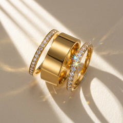 3-Piece CZ Accented Thin & Thick Ring Stack